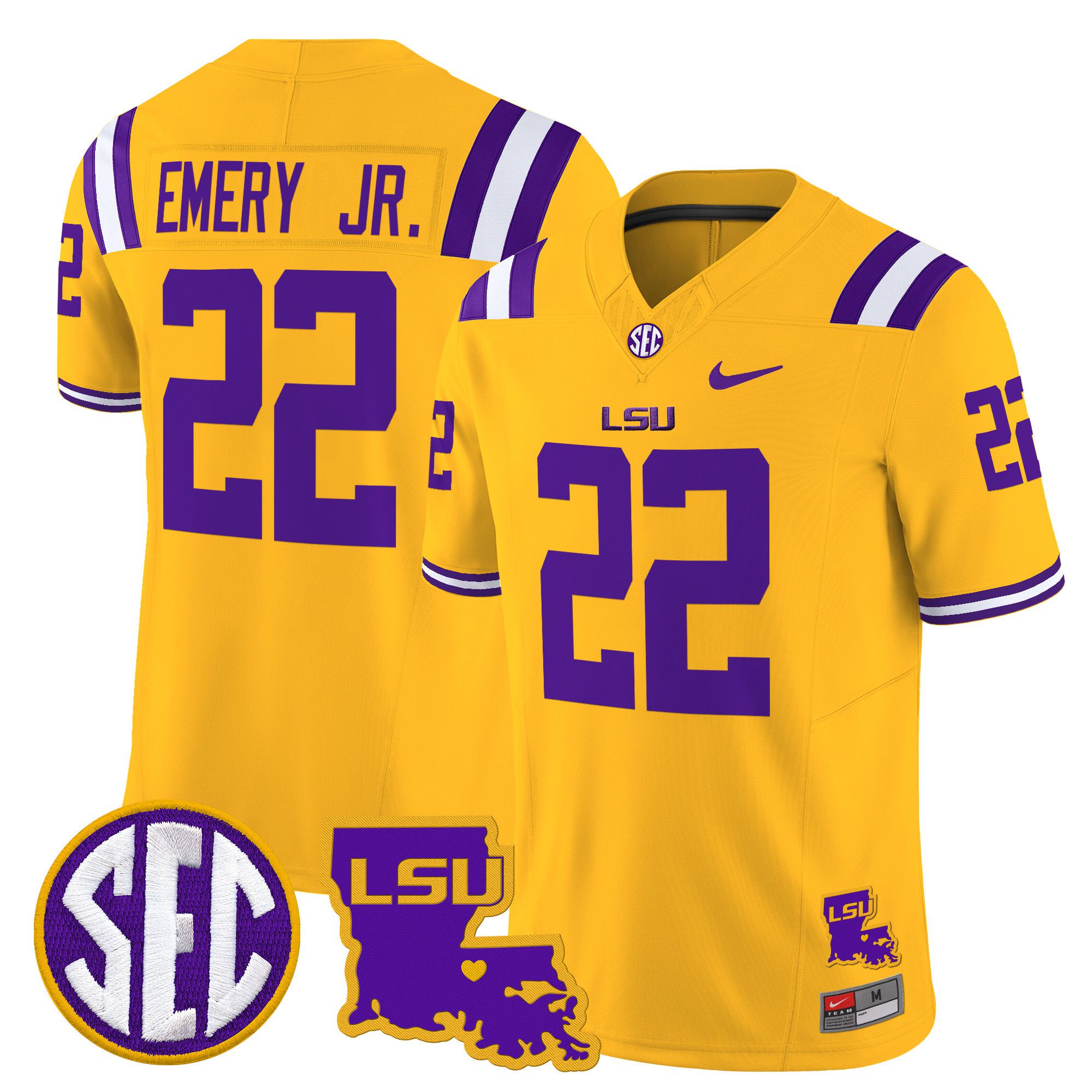 Men LSU Tigers #22 Emery jr Yellow 2024 Nike Louisiana Patch Vapor Limited NCAA Jersey
